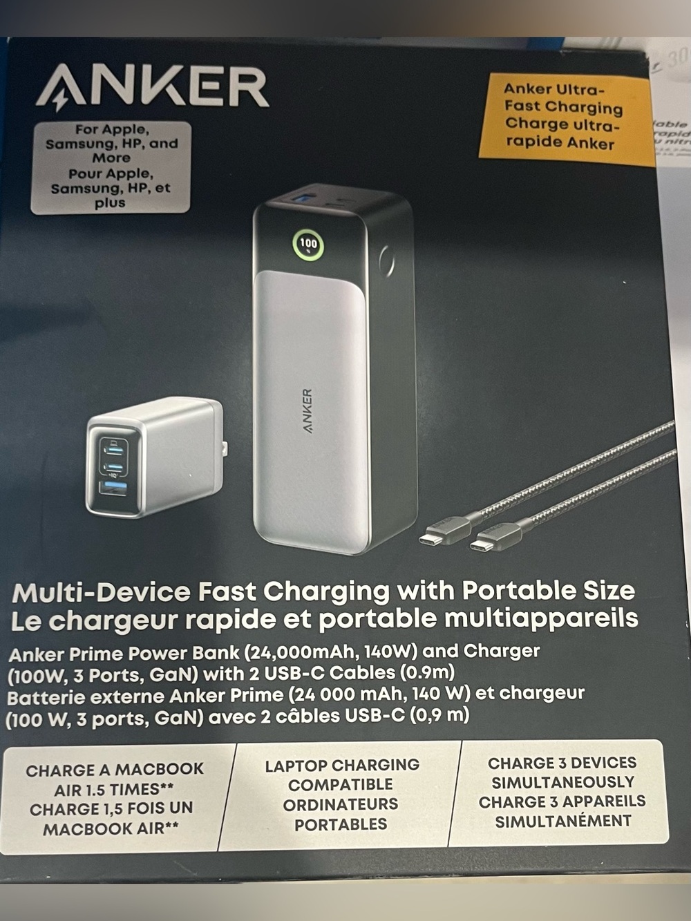 Anker Black and White Power Bank Packaging with UN3480 Battery Warning